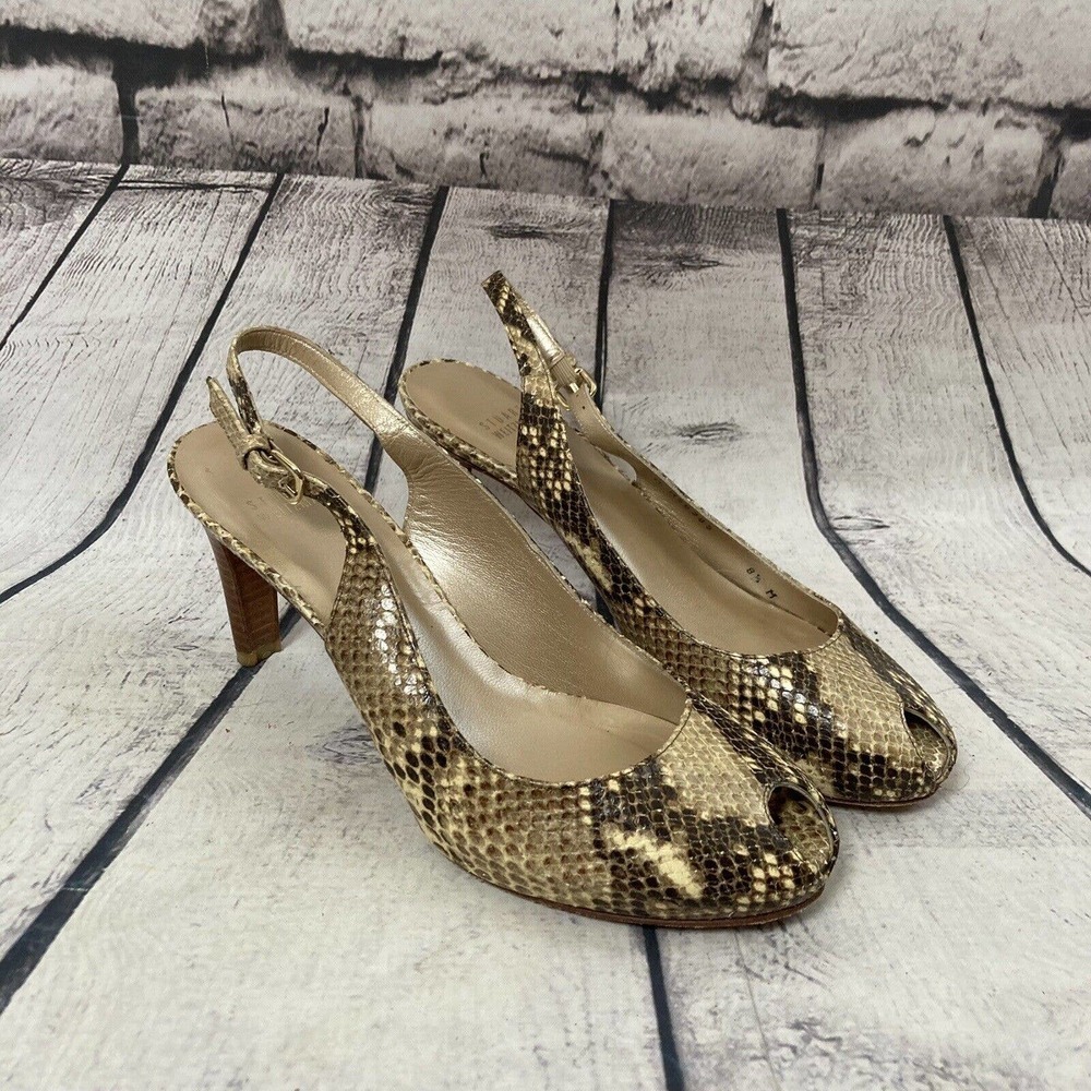 STUART WEITZMAN snake‎ skin leather peep toe sling back heels Womens Size 8.5